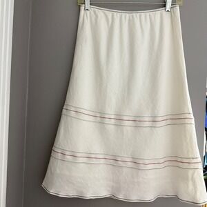 Y2K Tommy Hilfiger Women's White Linen Midi Skirt Size 4 Vintage Classy